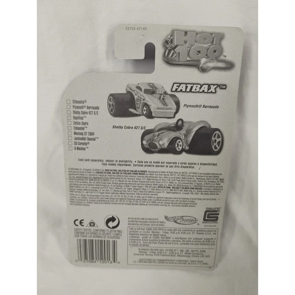 2004 Hot Wheels #066 First Editions Fatbax SHELBY COBRA 427 S/C Silver w/5 Spoke